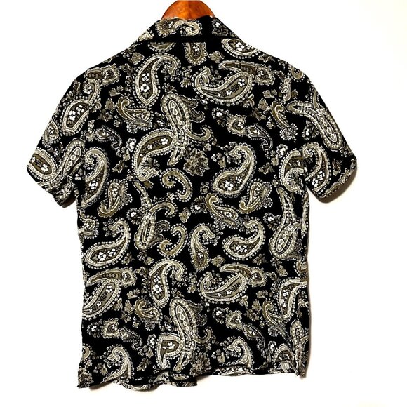 Vintage Black Paisley Print Button-Up Shirt By Notations M - Picture 5 of 7